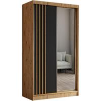 SCHWEBETÜRENSCHRANK Nela II 120/216/61 eiche artisan mit Schubladen - Schwarz/Eiche Artisan, Holzwerkstoff (120/216/61cm) - Beautysofa