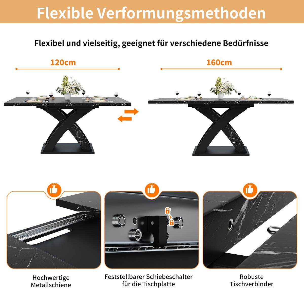 ROZKLADACÍ JEDÁLENSKÝ STÔL – čierny MDF s funkciou rozťahovania a základňou v tvare X - Eiche San Remo, Holzwerkstoff/Metall (80/120/75cm) - Urban Meuble