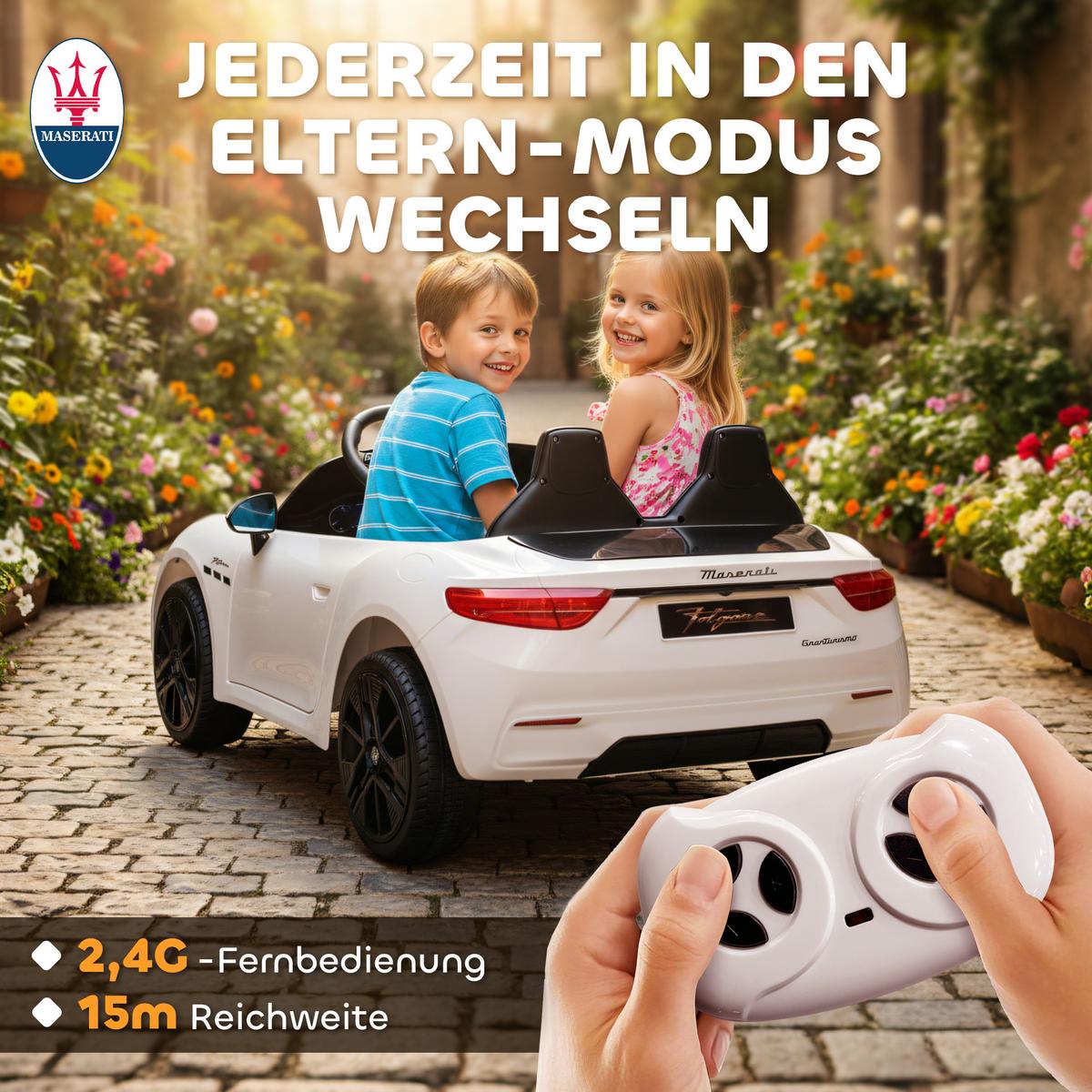 MASERATI Kinder-Elektroauto Metall Kunststoff Weiß - Weiß, Metall (120/72/50cm) - AIYAPLAY