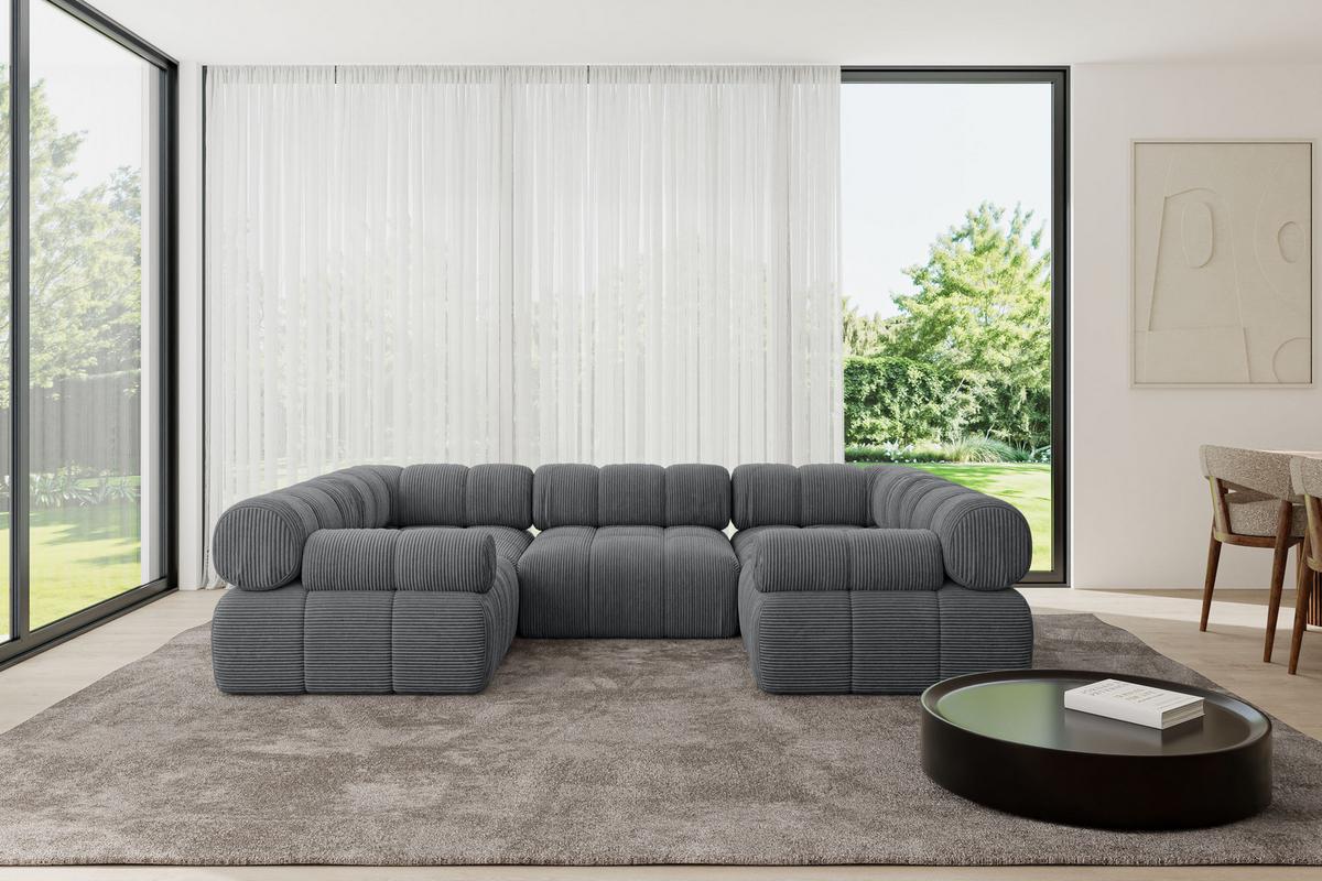 WOHNLANDSCHAFT modulares Sofa Birno-U1 - 285x190x70 cm Dunkelgrau Cord - Dunkelgrau, Holzwerkstoff/Textil (285/70/190cm) - ALTDECOR