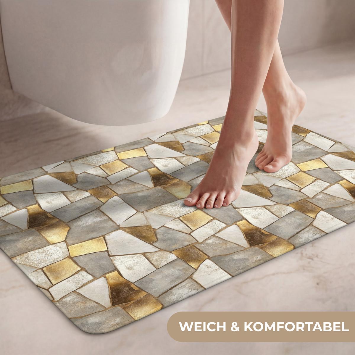 WC-VORLEGER Mosaik - Marmor - Gold Toilettenteppich 80x50 cm - Champagner, Textil (80/1cm) - OnlyWow