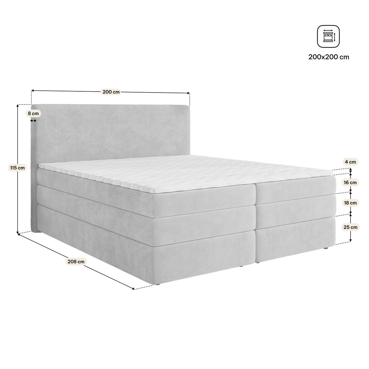 BOXSPRINGBETT MATERN 200x200 cm mit Matratze und Topper, H2+H3 - Beige - Beige, Holz (200/200cm) - MASSENO