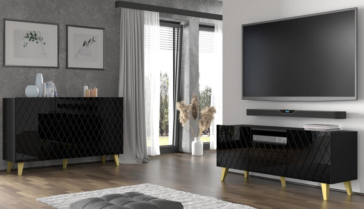 KOMMODE Schwarz 145/90/42 - Schwarz, Holzwerkstoff (145/90/42cm) - RAUMHIRSCH FURNITURE