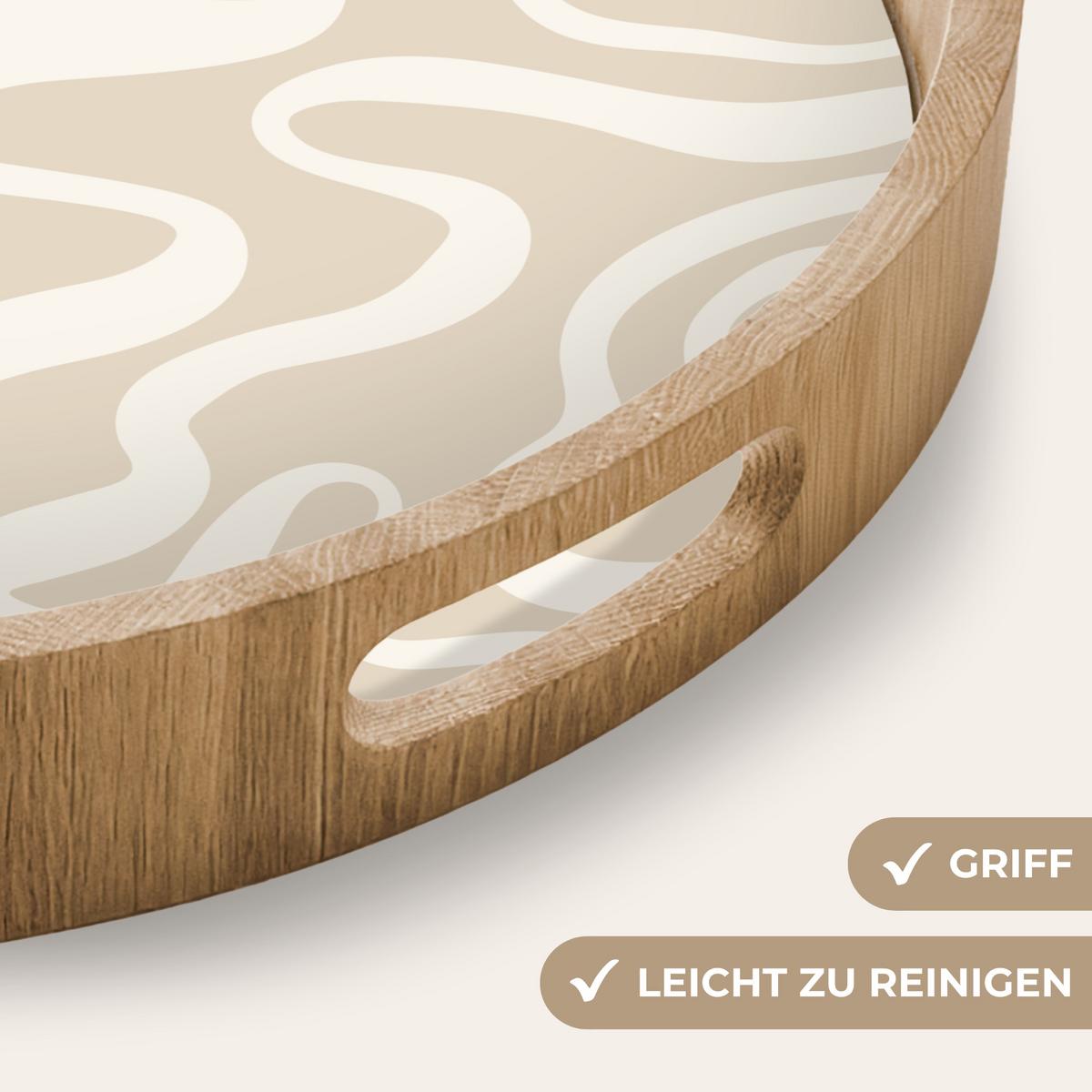 TABLETT Linien - Abstrakt - Beige - Weiß - Minimalistisch 40x40 cm - Beige, Holz (40/5/5cm) - OnlyWow
