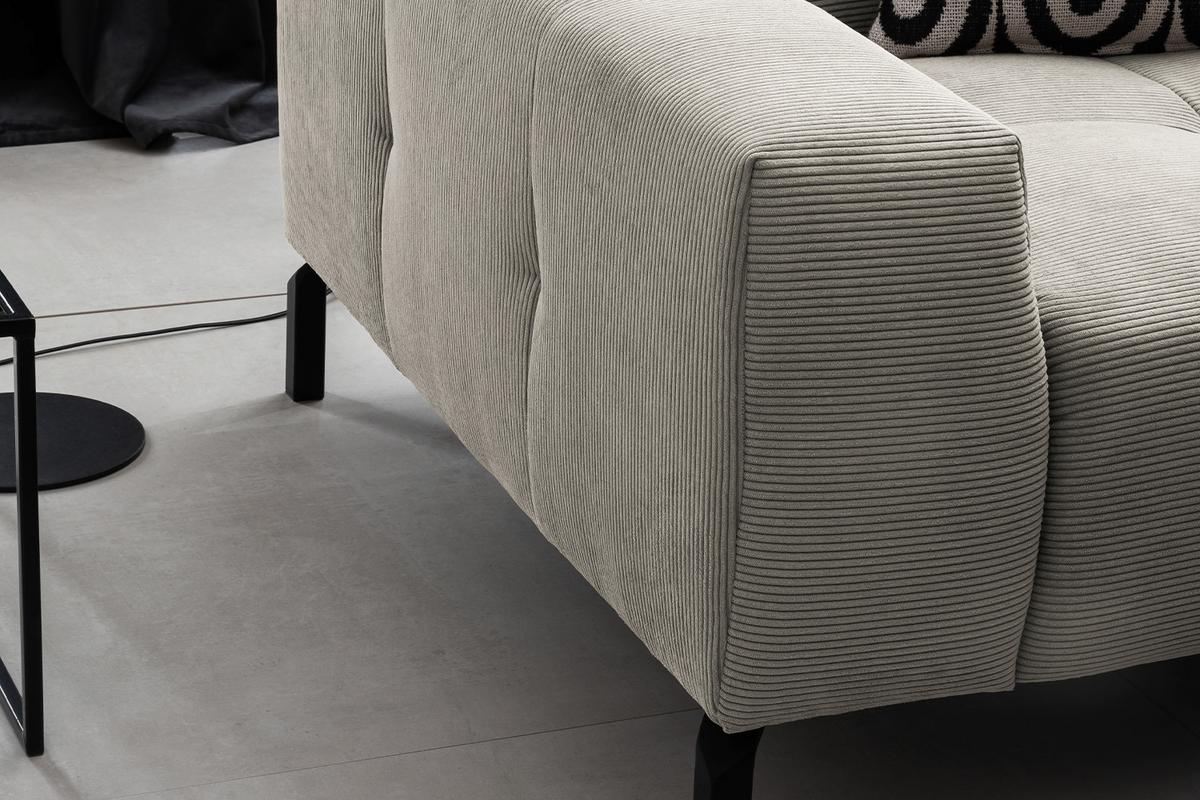 ECKSOFA MIT MOTORISCHEM SITZVORZUG OHIO Silber Cord Relaxfunktion - Silberfarben/Schwarz, Textil/Metall (311/219cm) - KAWOLA