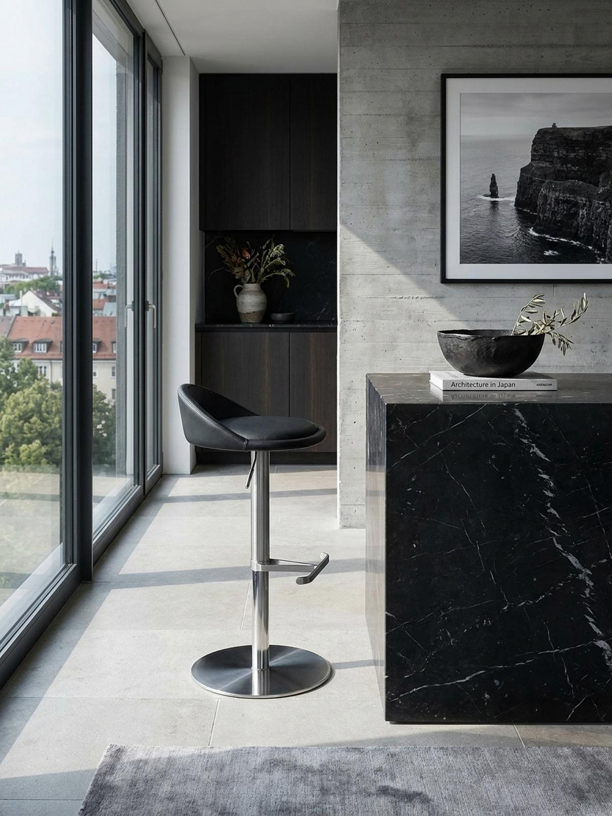 BARHOCKER Höhenverstellbar Edelstahl Halbrunde Rückenlehne DONAU, Schwarz 43x43x90 cm - Silberfarben/Schwarz, Kunststoff/Textil (43/90/43cm) - KADIMA DESIGN