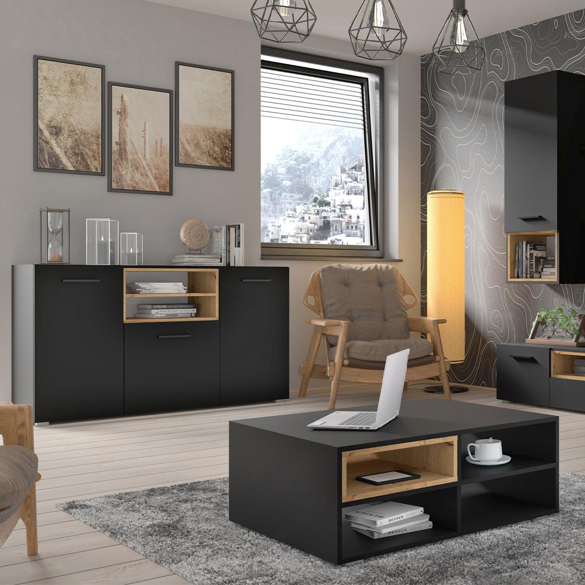 SIDEBOARD Ania Schwarz und Holz - Schwarz, Holzwerkstoff (151/86/44cm) - Petits-meubles
