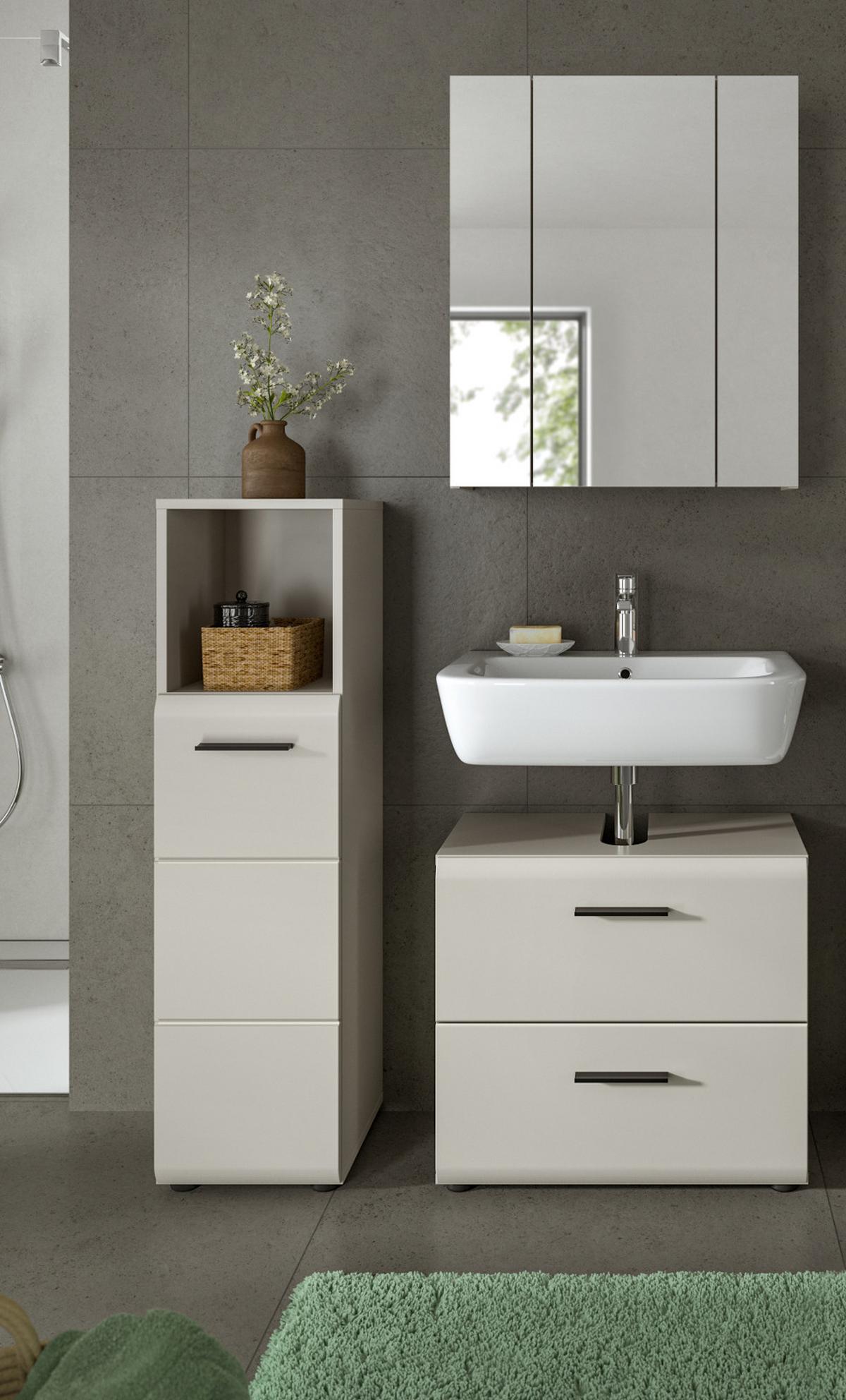BADKOMMODE Kaschmir 30 x 110 cm, Badezimmer Kommode mit wechselbarem Türanschlag - Kaschmir/Schwarz, Holzwerkstoff/Kunststoff (30/110/30cm) - Inn.Furn