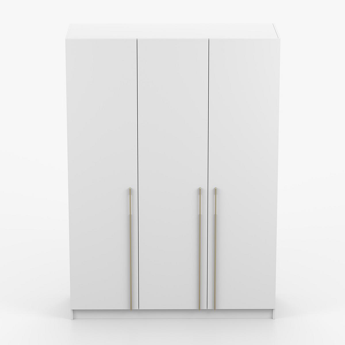 DREHTÜRENSCHRANK ROSA 3D 150/210/55, 3-türig, weiß - Goldfarben/Weiß, Holzwerkstoff (150/210/55cm) - imoebel24