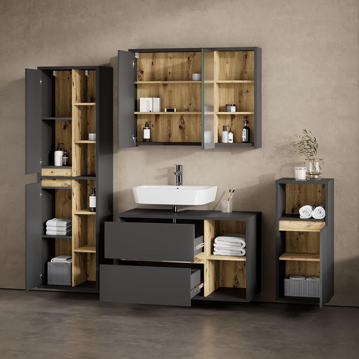BADMÖBEL-SET Vomano Anthrazit 4 Teile - Anthrazit, Holzwerkstoff (100/60/45cm) - Livinity®