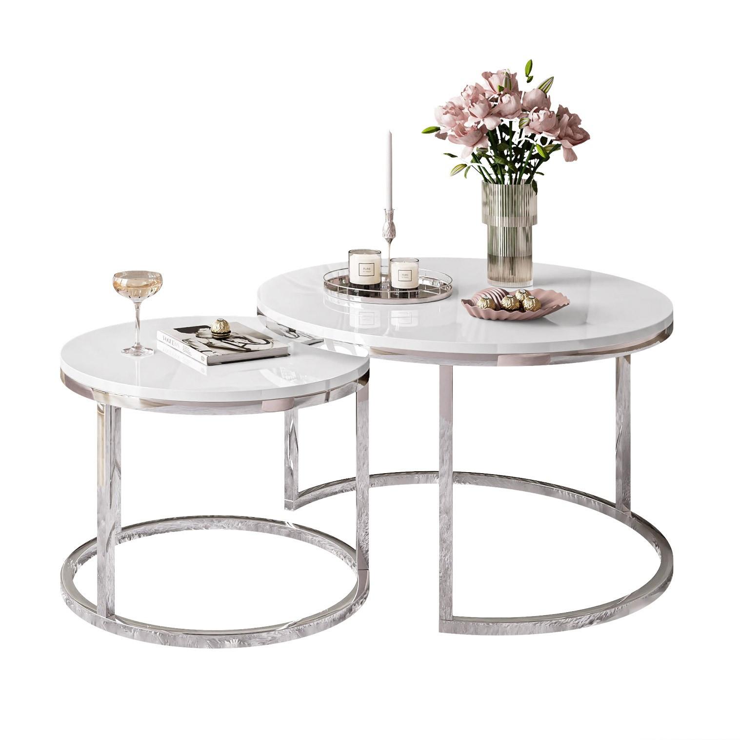 COUCHTISCH 2-in-1 CIRI CHROME Hochglanz - Silberfarben/Weiß, Holzwerkstoff (70/70/48cm) - Lookway