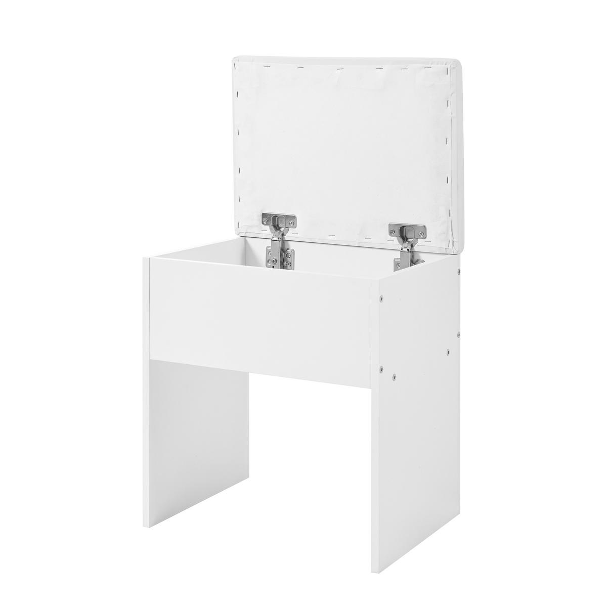 SCHMINKTISCH Weiß mit LED-Spiegel, Steckdosen & Hocker - Weiß, Holzwerkstoff (105/152/40cm) - Urban Meuble