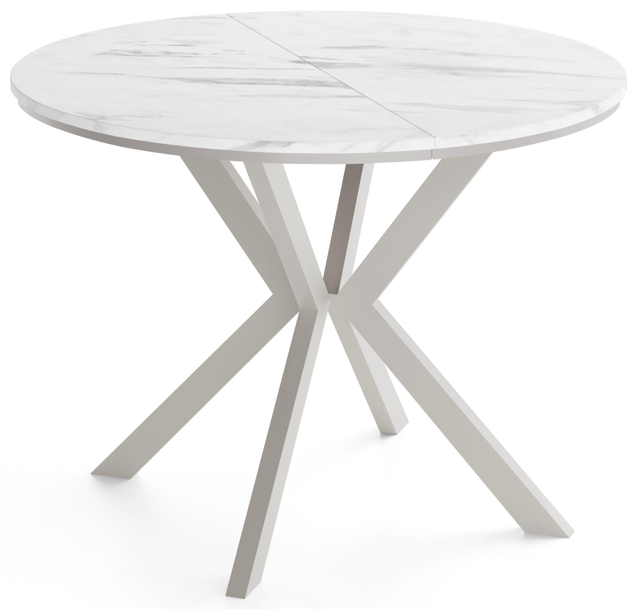 ESSTISCH Valio Neo rund oval ausziehbar verlängerbar mit Metallbeinen in Kaschmir Grau, Marmor Weiß 100-140/100/76 cm - Ecru/Kaschmir, Holzwerkstoff/Metall (100/140/76cm) - WFL GROUP