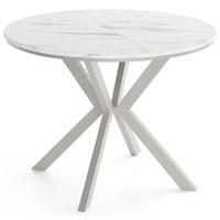 ESSTISCH Valio Neo rund oval ausziehbar verlängerbar mit Metallbeinen in Kaschmir Grau, Marmor Weiß 100-140/100/76 cm - Ecru/Kaschmir, Holzwerkstoff/Metall (100/140/76cm) - WFL GROUP