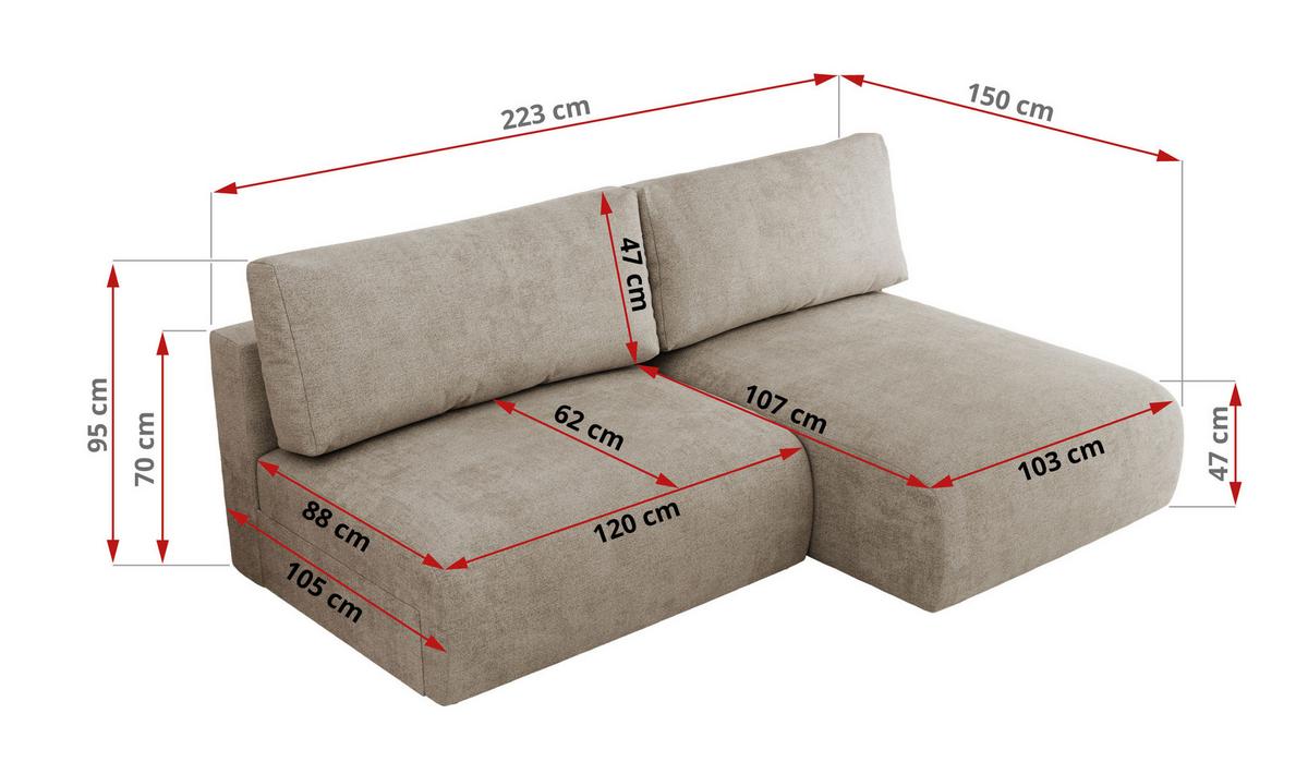 ECKSCHLAFSOFA VIVO L Beige Struktur - rechts - Beige/Schwarz, Kunststoff/Textil (150/223cm) - MKS