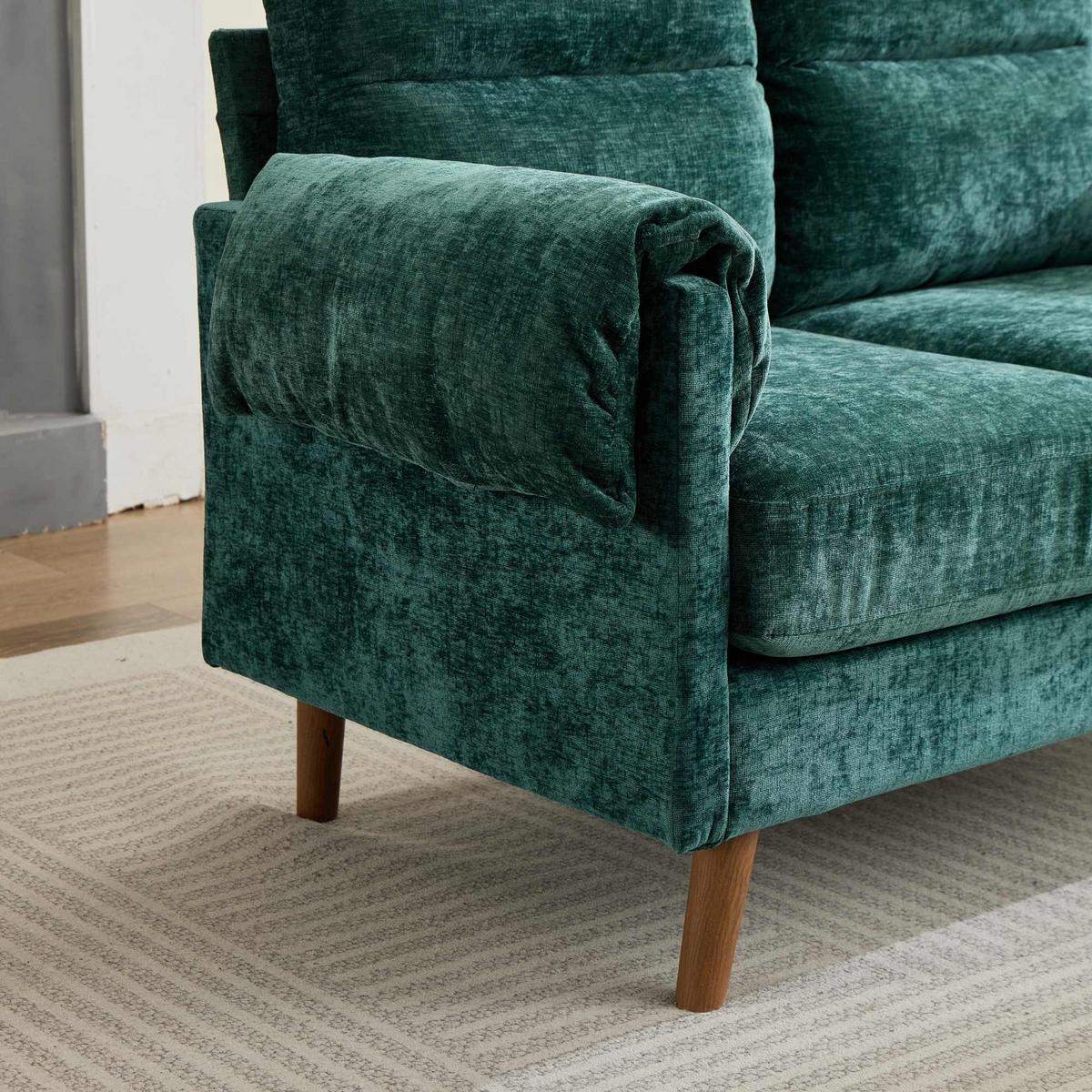 2-SITZER-SOFA aus smaragdgrünem chenille, kompakt und platzsparend - Grün, Textil (70/85/124cm) - Urban Meuble