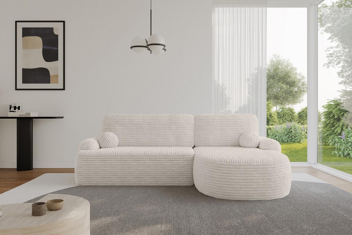 ECKSOFA mit Schlaffunktion und Bettkasten LIRA-L - 264x172x89 Creme - Creme, Holzwerkstoff/Textil (172/264cm) - ALTDECOR