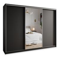 SCHWEBETÜRENSCHRANK TAVI 270/205/60 cm 3-türig mit Spiegel Schwarz - Schwarz, Holzwerkstoff (270/205/60cm) - MASSENO