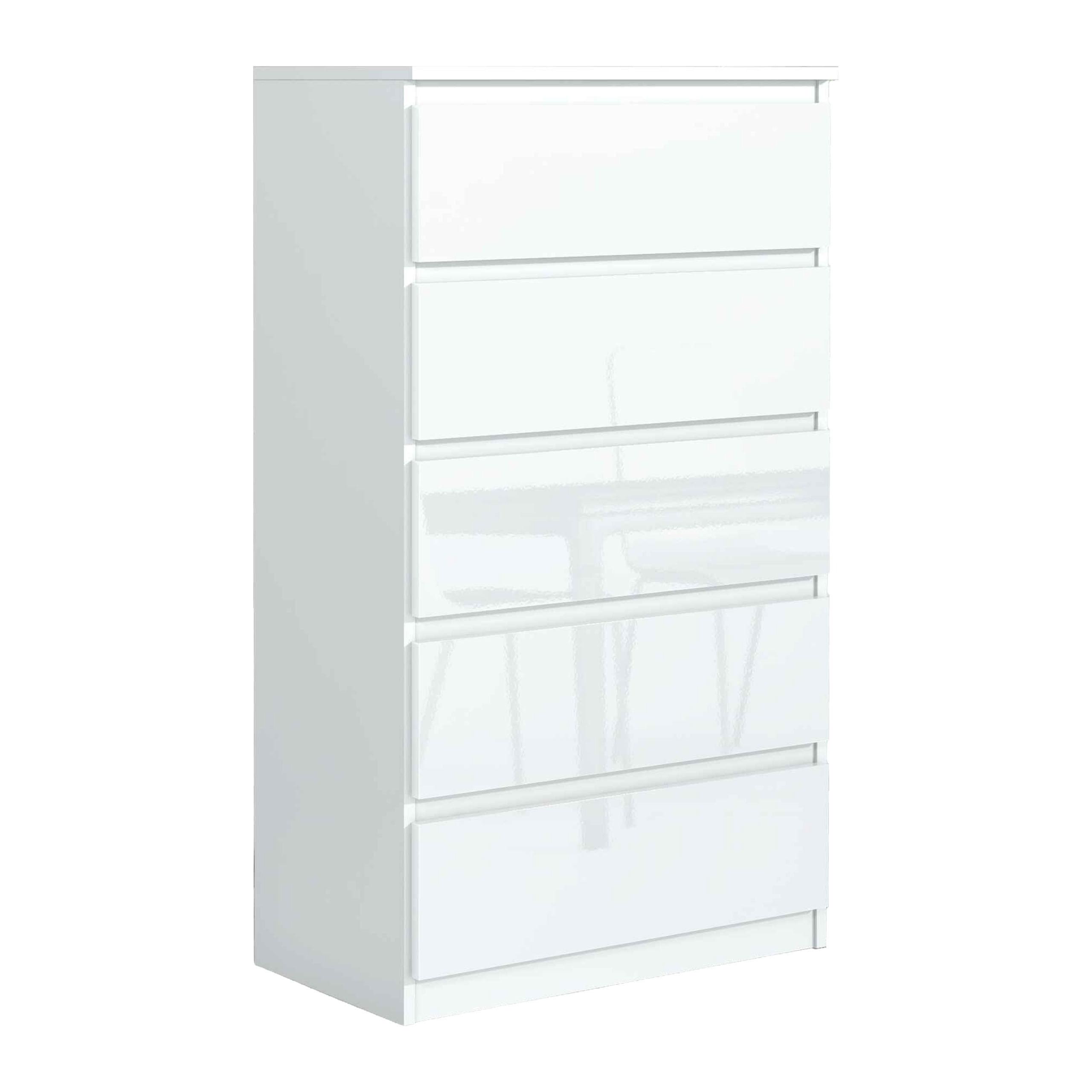 KOMMODE NUDO 70/124,5/39cm mit 5 Schubladen Türen Weiß - Weiß Hochglanz/Weiß, Holzwerkstoff (70/124.5/39cm) - MASSENO