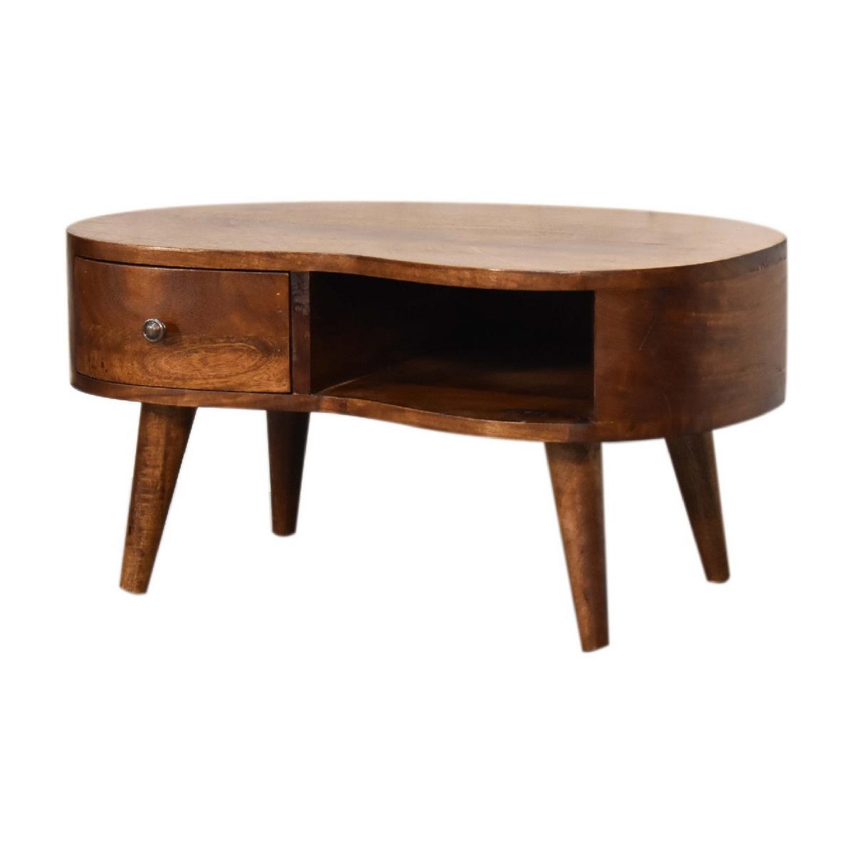 COUCHTISCH Massivholz Mini Kastanien-Welle, 1 Schublade und Offenes Fach, Dunkelbraun - Dunkelbraun/Messingfarben, Mangoholz/Holz (40/70/35cm) - Artisan Furniture