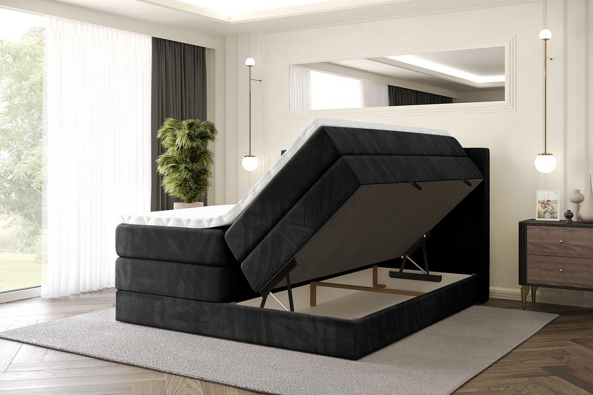 BOXSPRINGBETT mit Matratze H3|H4 und Lattenrost - VEXA KING-200x200 - Schwarz Casablanca - Schwarz, Holzwerkstoff (200/200cm) - ALTDECOR