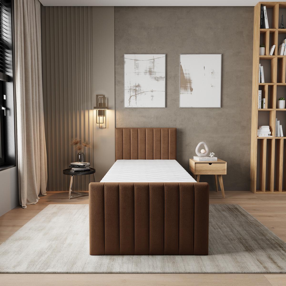 BOXBETT ARION 80 80x200 cm mit Matratze und Topper, H2+H3 - Braun - Braun, Holz (80/200cm) - MASSENO