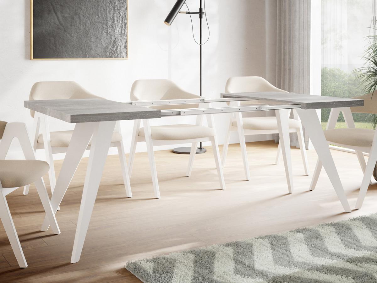 ESSTISCH Quadro quadratischer ausziehbarer, Grauer Beton 100-200/100/76 cm - Hellgrau/Weiß, Holz/Holzwerkstoff (100/200/76cm) - WFL GROUP