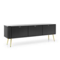 LOWBOARD Salvia 3T Schwarz, Gold 168/56/39 cm – mit geriffelten Fronten und hohen Beinen - Goldfarben/Schwarz, Holzwerkstoff/Metall (168/56/39cm) - AX Living
