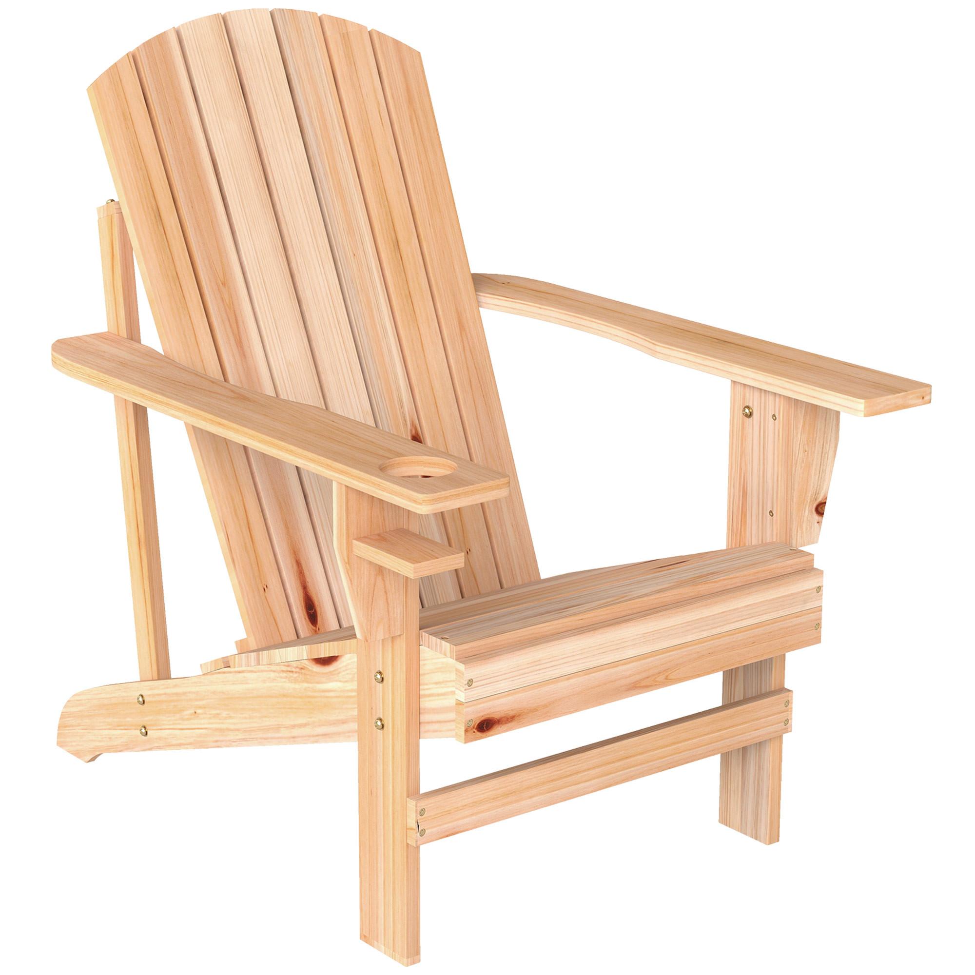 ADIRONDACK-GARTENSTUHL mit Becherhalter Gartenliege Balkonstuhl Massivholz Natur - Fichtefarben, Holz (95/93/72cm) - Outsunny