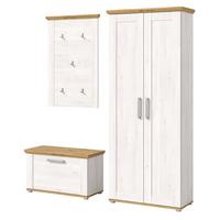GARDEROBE Set 3-teilig weiß Lärche 175 cm, Komplettset im Landhaus-Stil - Silberfarben/Weiß, Holzwerkstoff/Kunststoff (175/196/39cm) - Inn.Furn