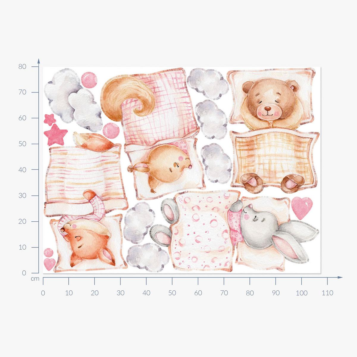 WANDAUFKLEBER 80x108cm - Schlafende Tiere - Multicolor, Kunststoff (80/108/0.1cm) - Wallfluent