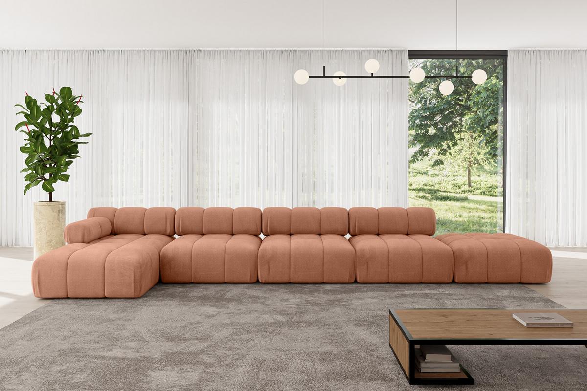 ECKSOFA modulares Sofa Lizur-L3 - 475x160x70 cm Apricot Velours - Koralle, Holzwerkstoff/Textil (475/160cm) - ALTDECOR
