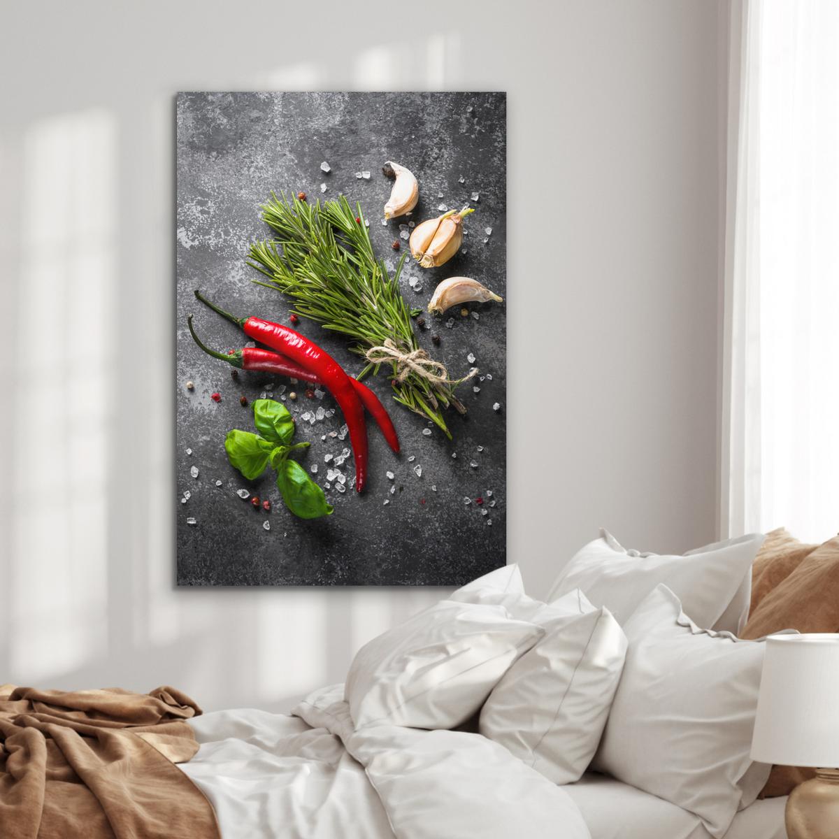 METALLBILD Pfeffer - Kräuter - Gewürze - Beton 80x120 cm - Dunkelgrau, Metall (80/120cm) - MuchoWow
