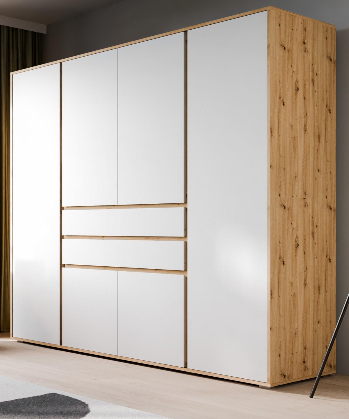 KLEIDERSCHRANK weiß, Eiche Artsian 197 x 194 cm, Drehtürenschrank 6-türig - Silberfarben/Weiß, Holzwerkstoff/Kunststoff (197/194/56cm) - Inn.Furn