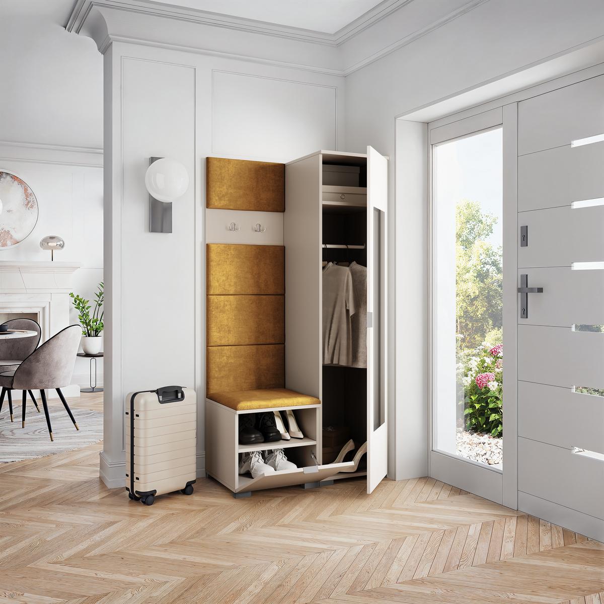 GARDEROBENSCHRANK VIRA 95/181/51 cm Modern Garderobe-Set Kaschmir - Kaschmir/Gelb, Holzwerkstoff (95/181/51cm) - MASSENO