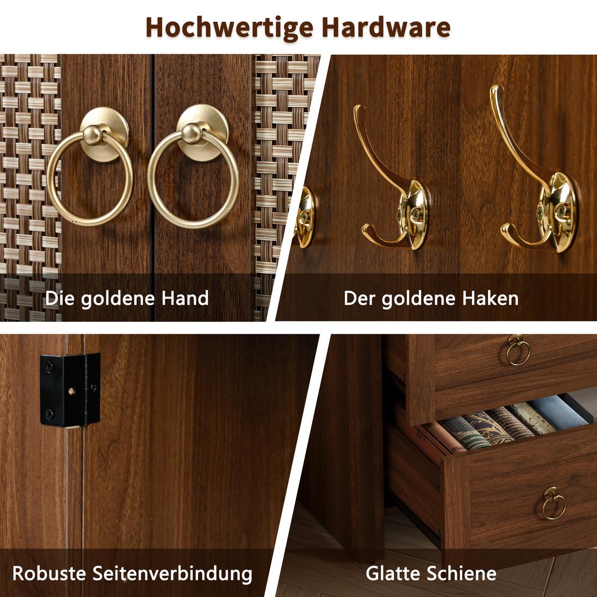SIDEBOARD rattan bogen walnuss 180cm vintage - Walnussfarben, Holzwerkstoff (80/180/40cm) - Urban Meuble