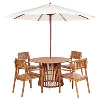 GARTENMÖBEL-SET 4-Sitzer Heller Holzfarbton mit Sonnenschirm Agello - Hellbraun/Beige, Holz - Beliani