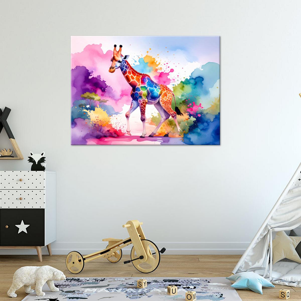 LEINWANDBILD Bunte Giraffe Afrika Aquarell 100x70cm - Multicolor, Textil (100/70cm) - Feeby