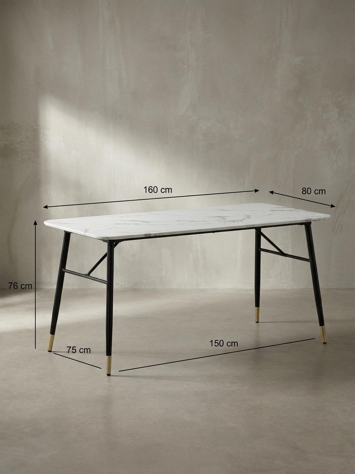 ESSTISCH Marmoroptik Metall Rechteckig Modern Klein, Weiß 160x80x76 cm - Goldfarben/Weiß, Holzwerkstoff/Metall (80/160/76cm) - KADIMA DESIGN
