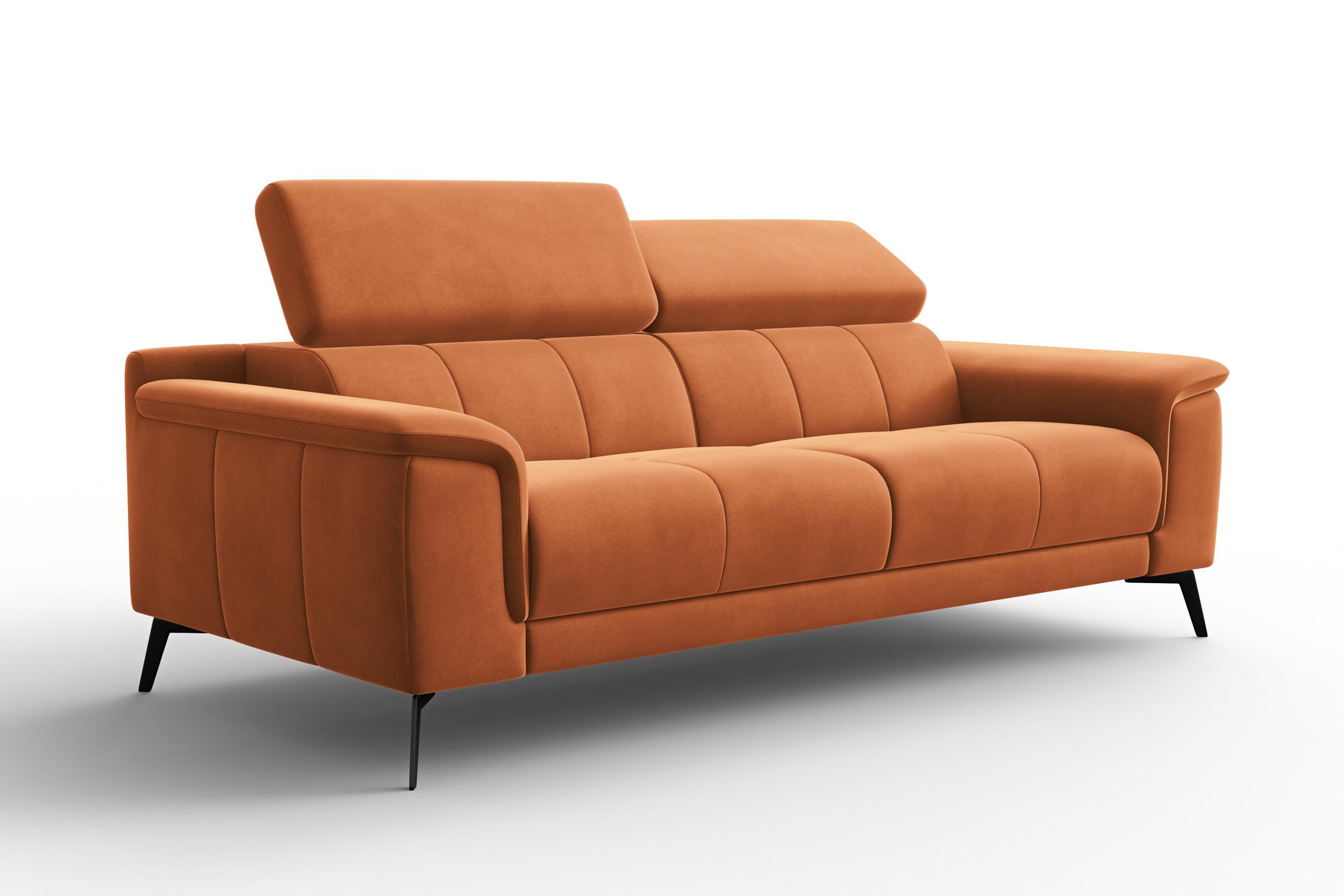 SOFA FIERO 3-Sitzer, Oranger Veloursstoff - Schwarz/Orange, Holz/Textil (212/82/103cm) - Courtois Laville