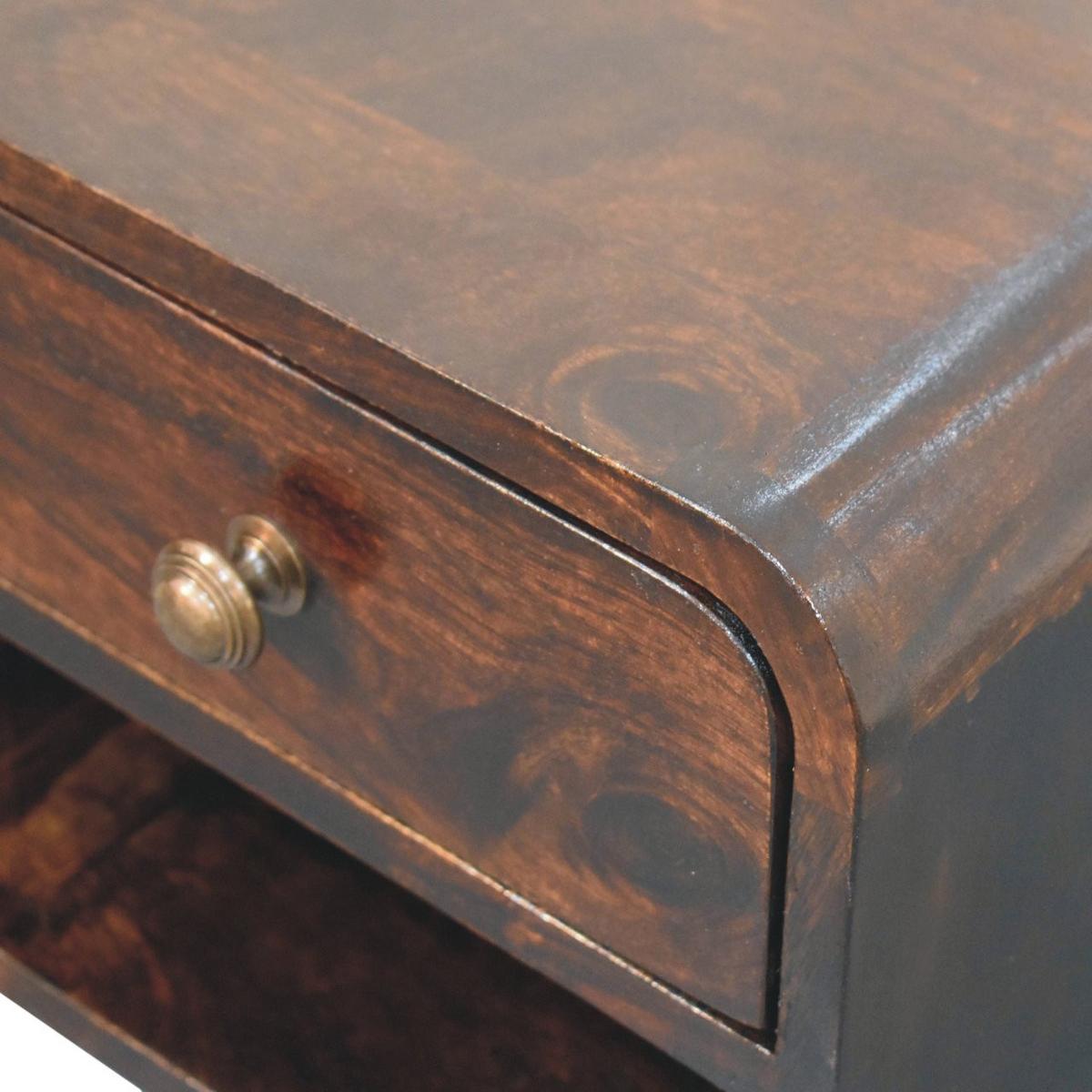 NACHTKASTEN Mini Geschwungen Kalifornisch Nussbaum Wandmontiert, 1 Schublade und Offenes Fach, Dunkelbraun - Dunkelbraun/Messingfarben, Holz/Metall (30/25/25cm) - Artisan Furniture