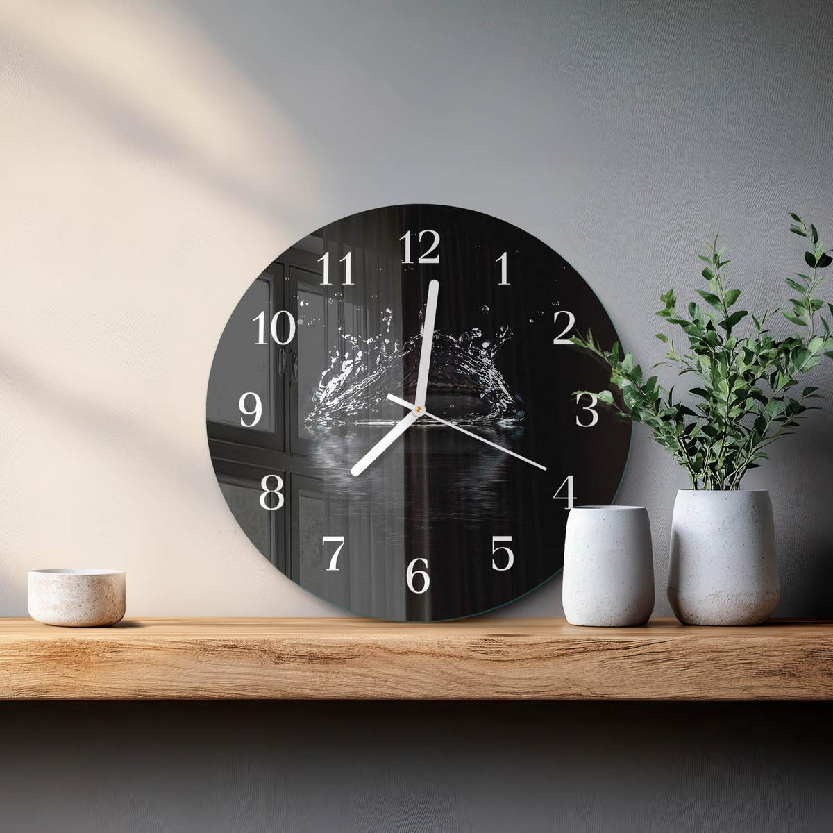 WANDUHR aus Glas Ø30 cm - Wasser - Schwarz, Glas (30/30/0.4cm) - TULUP