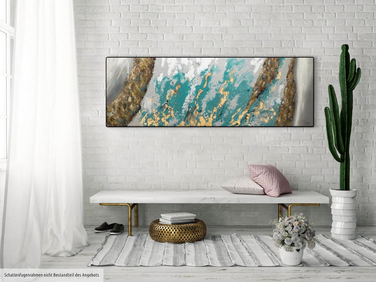 ÖLGEMÄLDE 150/50 cm - Blau/Weiß, Holz/Textil (150/50cm) - KUNSTLOFT