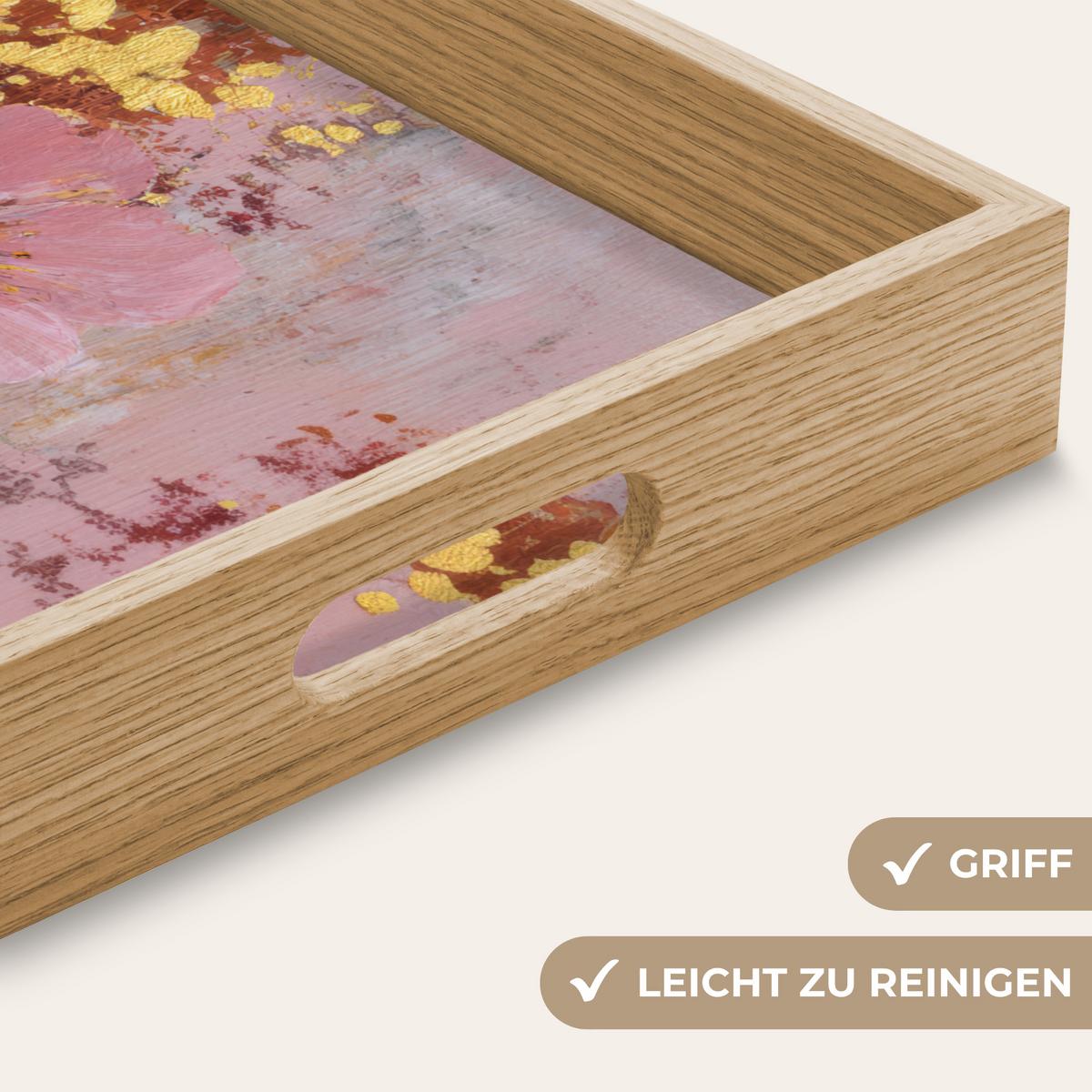 TABLETT Malerei - Blumen - Rustikal - Rosa 50x35 cm - Rosa, Holz (50/5/5cm) - OnlyWow