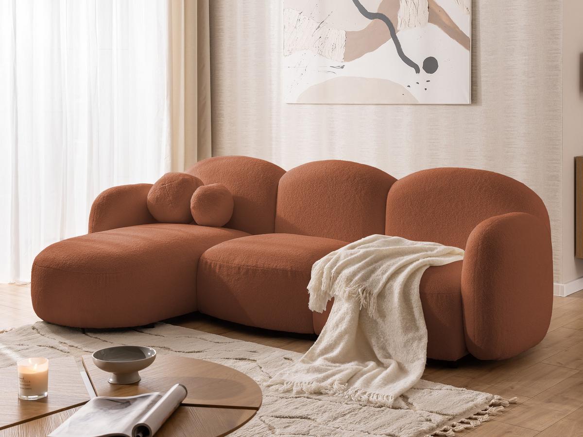 ECKSOFA Nuvola mit abgerundetem Design Terrakotta Bouclé-Stoff - Ottomane Links - Terracotta/Schwarz, Holz/Kunststoff (268/146cm) - S-Style Möbel