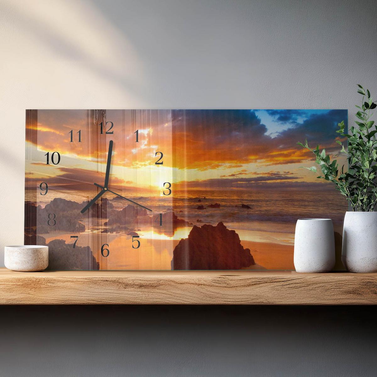 WANDUHR aus Glas 60x30 cm - Sonnenuntergang - Orange, Glas (60/30/0.4cm) - TULUP
