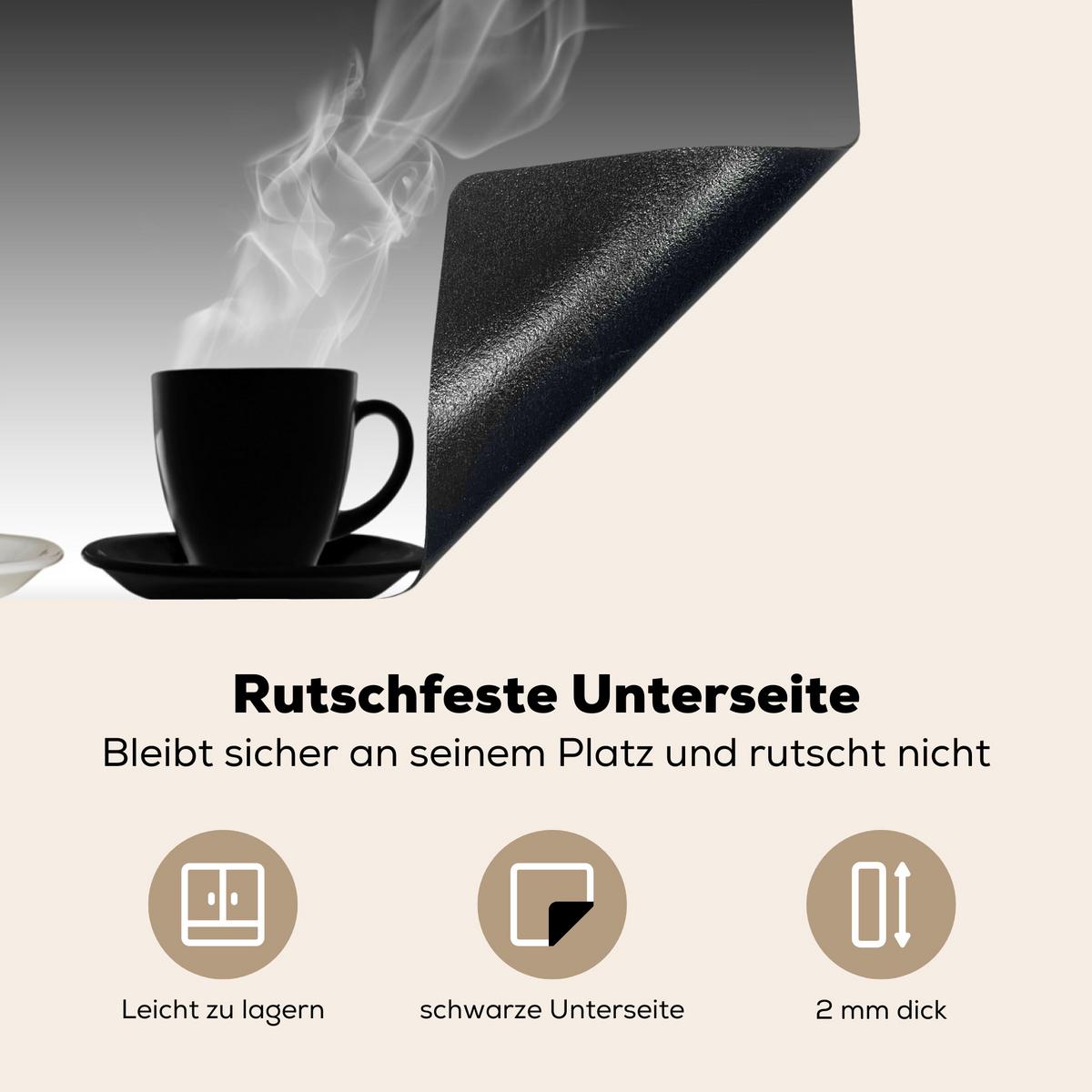 HERDABDECKPLATTE Kaffee - Herz - Schwarz und weiß - Tassen Abdeckung Ceranfeld 59x51 cm - Weiß, Kunststoff (59/51/0.2cm) - MuchoWow