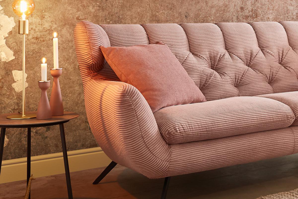 SOFA CHARME Pink Cord - Pink/Schwarz, Textil/Metall (175/94/95cm) - KAWOLA