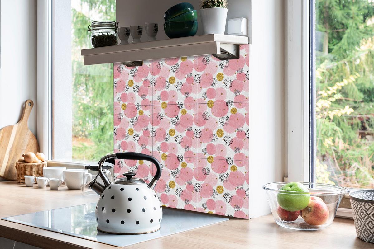 FLIESENAUFKLEBER 9 Stück 30x30 cm selbstklebend Punkte - Rosa, Textil (30/1.6/30cm) - TULUP