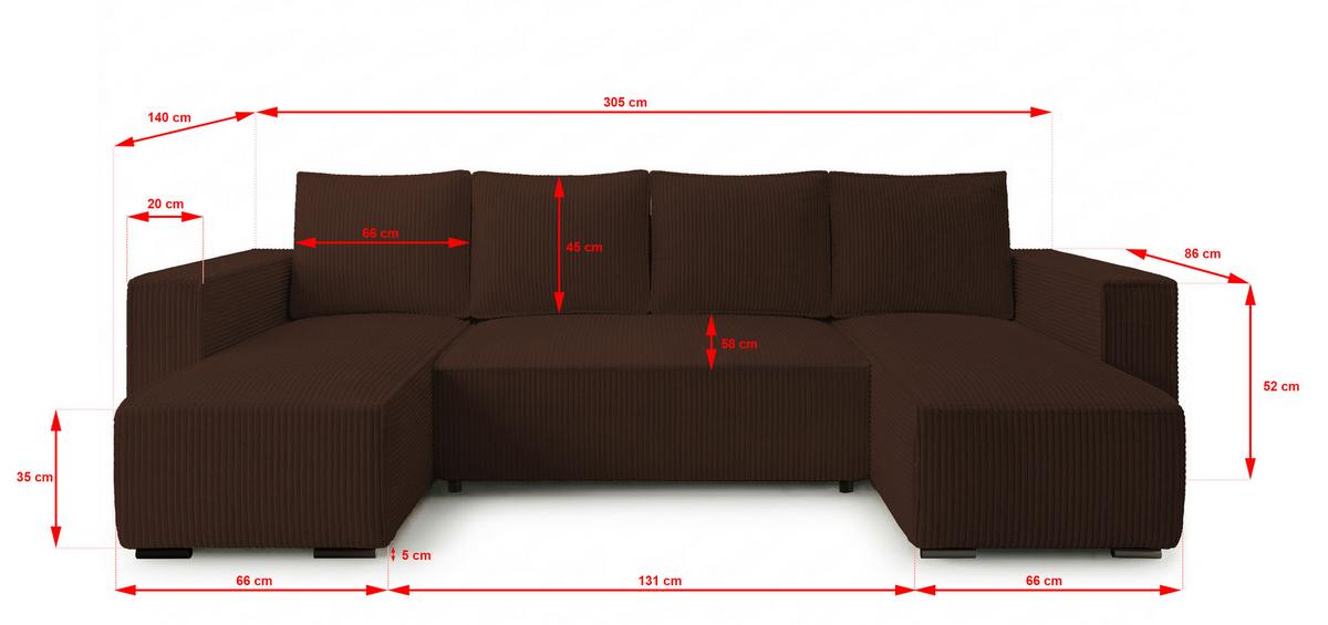 WOHNLANDSCHAFT CUDDY U mit Schlaffunktion und Bettkasten, Farbe: Braun, Cordstoff - Braun, Textil (305/85/140cm) - Storez24